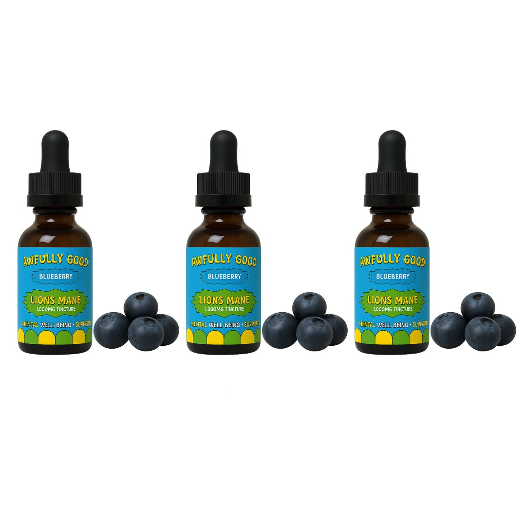 Awfully Good Lion’s Mane Tincture 3‑Pack – Choose Any Flavors (Grape, Blueberry or Strawberry) Supplement