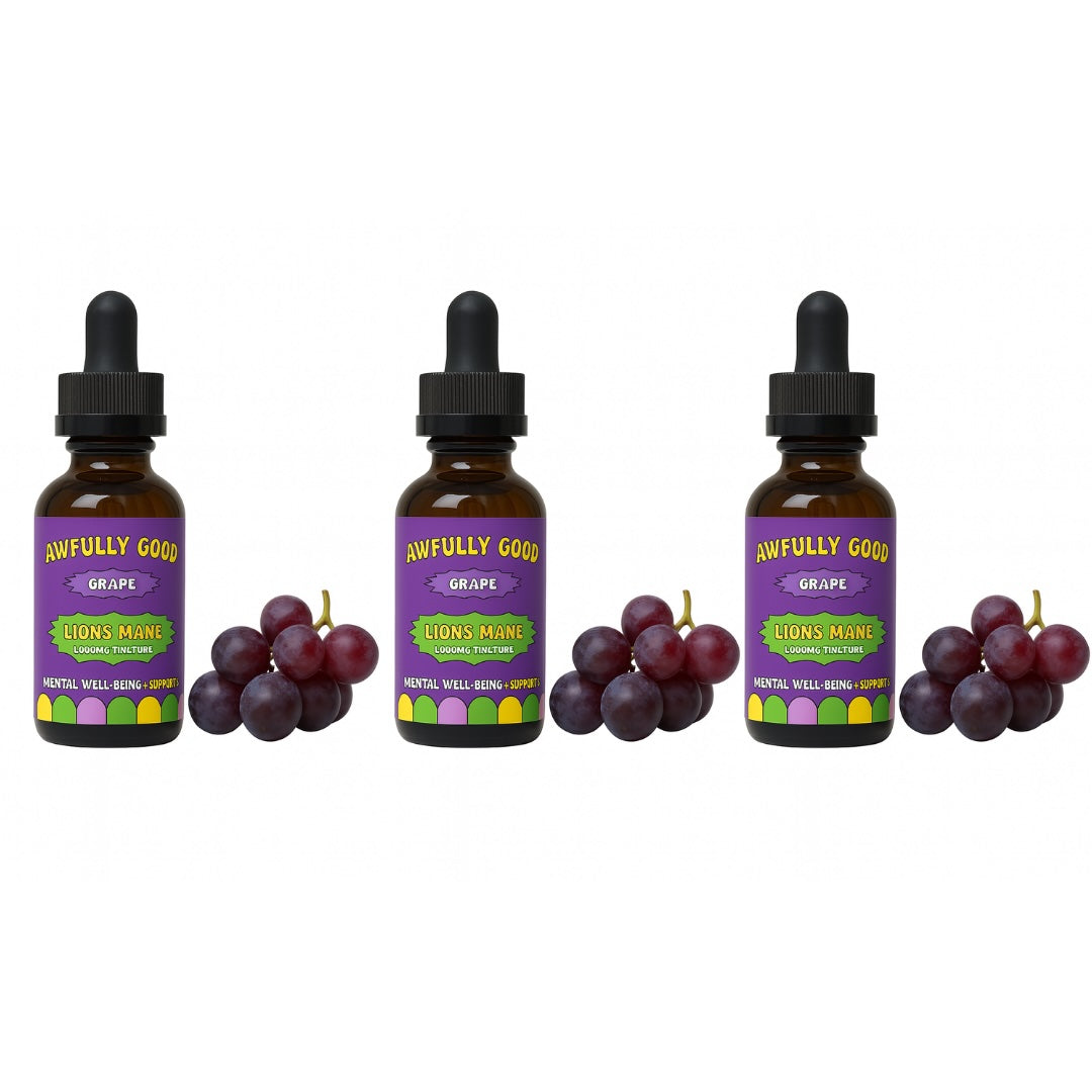 Awfully Good Lion’s Mane Tincture 3‑Pack – Choose Any Flavors (Grape, Blueberry or Strawberry) Supplement