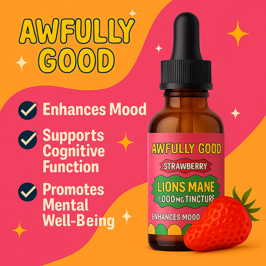🍓 Strawberry Lion’s Mane Tincture – Focus & Memory Support (2oz)