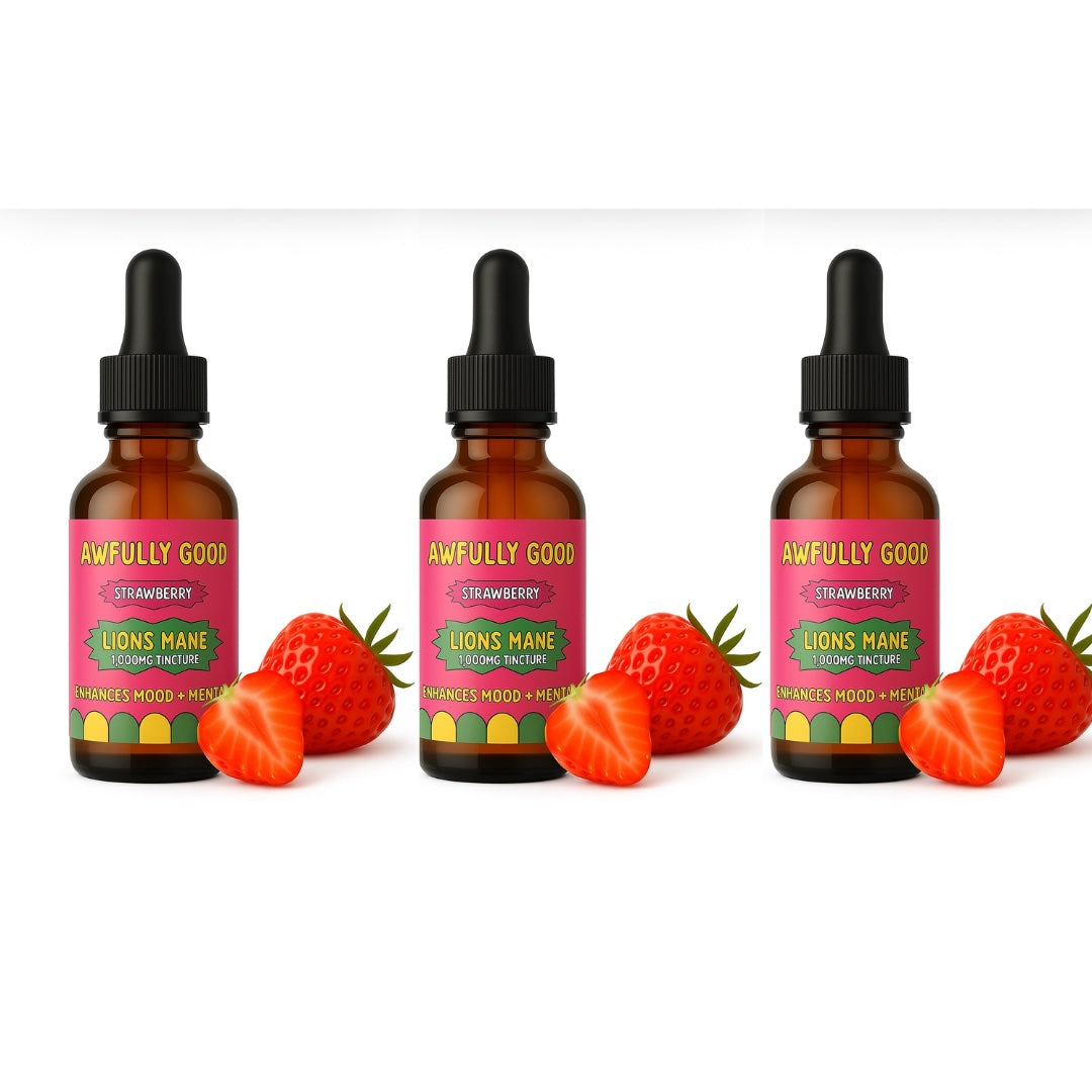 Awfully Good Lion’s Mane Tincture 3‑Pack – Choose Any Flavors (Grape, Blueberry or Strawberry) Supplement